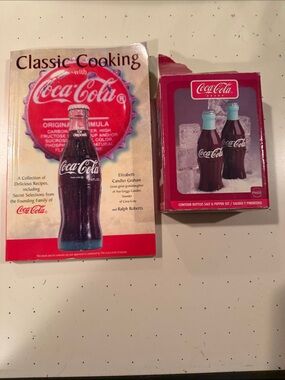 Coca cola salt & Pepper Shakers and Coke Cookbook Vintage